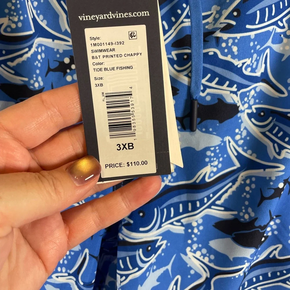 Vineyard Vines Chappy Swim Trunks 3XB Blue Fishing Print 7” NWT